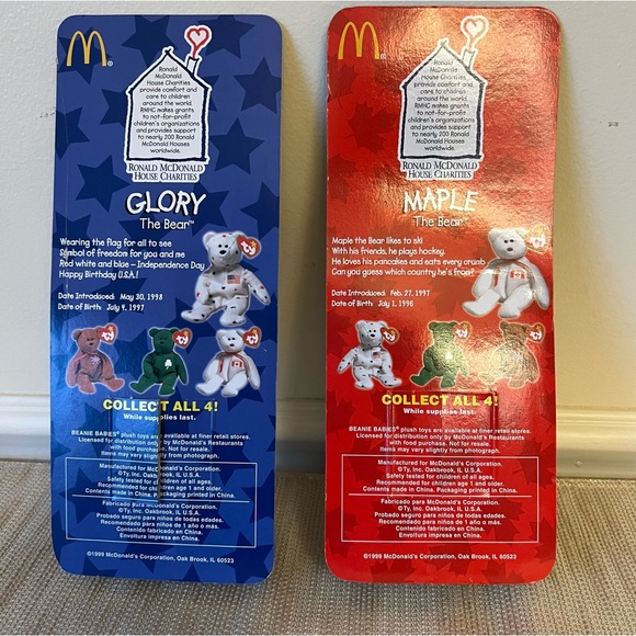RARE McDonald's TY Glory & Maple Beanie Babies Bear Set MISTAGGED - Picture 2 of 10